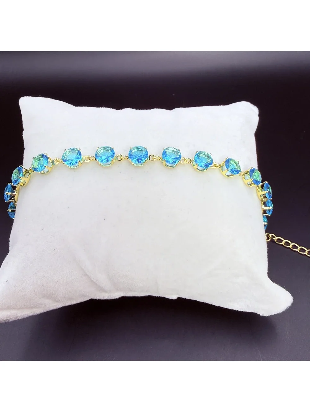 candy+clover Aqua Blue Crystal Gold-Tone Bracelet